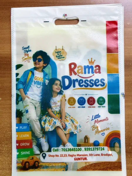 Full colour digital D-cut bag for a kids' wear shop in Guntur